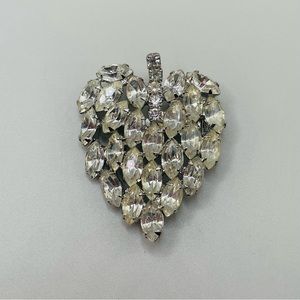 Vintage Rhinestoned Leaf Brooch Silver Tone